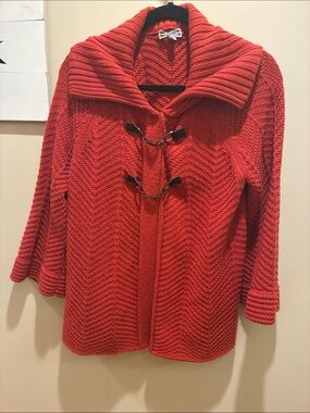 JM Collection burnt orange Shawl Collar Toggle Knit Cardigan
